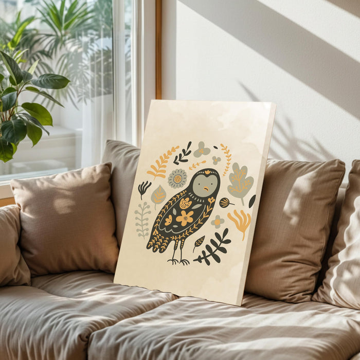 Abstract Bird Owl Stretched Canvas Wall Art Modern Boho Illustration Painting for Home & Office Wall Decor, (16x22 Inch)