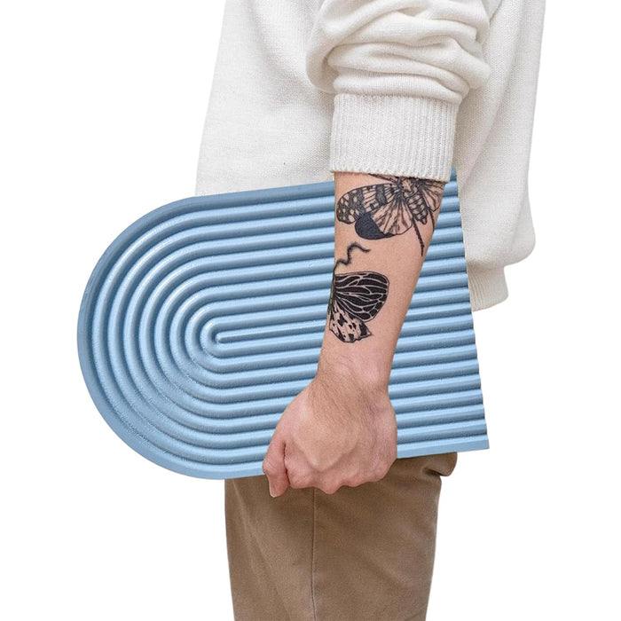 Boho Wall Hanging - Blue Ribbed Textured Blue Arched Wooden Décor, Boho, Wooden Wall Hanging – 22x31 cm