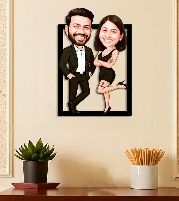 Customized Caricature Character Custom Cartoon Photo Frame, MDF Wood Personalized Anniversary Gift For Husband, Wife, Customised Gift For Friends & Family, Girlfriend, Boyfriend, Couples
