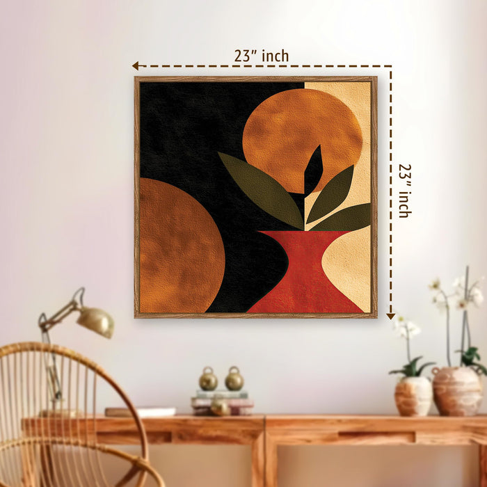 Boho Vase Botanical Framed Painting For Living Room | Abstract Plant and Sun Large Canvas Painting With Frame Wall Art For Bedroom, Hallway's, Office, Hotel, Size 58x58 cm