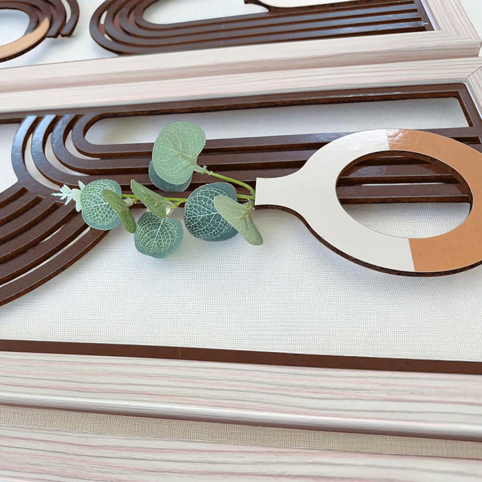 MDF Boho Wall Hanging Rectangular Vase Frame with Artificial Plant Leaf Pack of 3 Wooden Wall Decor 23x48 cm