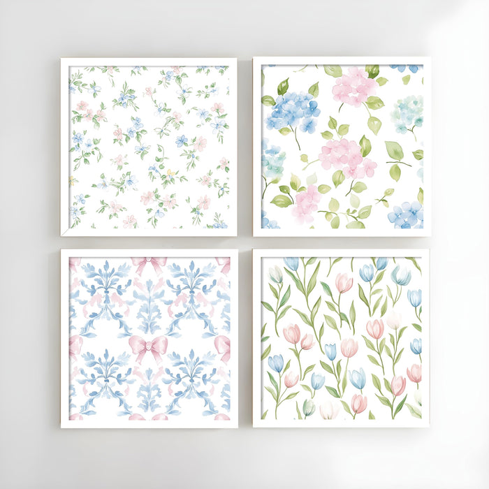 Floral Wall Art Prints With Flowers—Botanical Framed Wall Decor for Living Room, Bedroom, Nursery & Home Décor, (Set of 4) (13.2 inch x 13.2 inch)