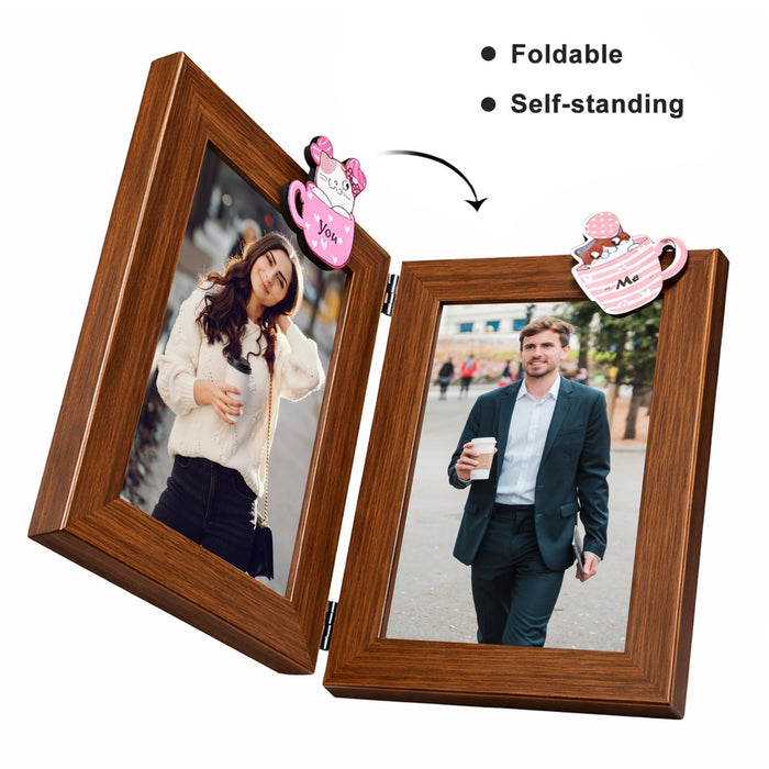 Art Street Foldable Table Photo Frame with MDF Magnet Sticker | Magnetic Message Sticker Couple Photo Frame for Valentine day, Anniversary Gift (4x6 Inch)