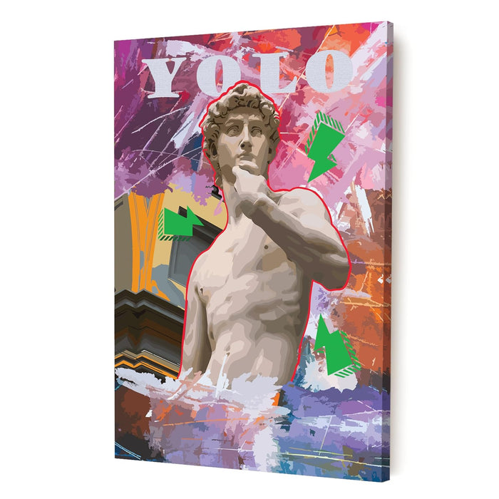 Stretched Modern Canvas Wall Art Painting, David Statue Yolo Pop Graffiti Artwork for Home Decor (16x22 Inch)