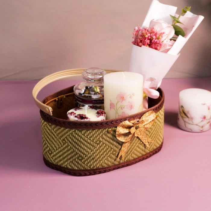 Bucket for Gift Hamper, Storage and Organizer Wicker Baskets with Handle, Table showcase/Organizer (Brown, 4.5x10.5 Inch)