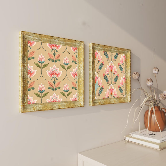 Lotus Floral Pattern Wall Art Prints, Elegant Lotus Designs (15x15 Inch)