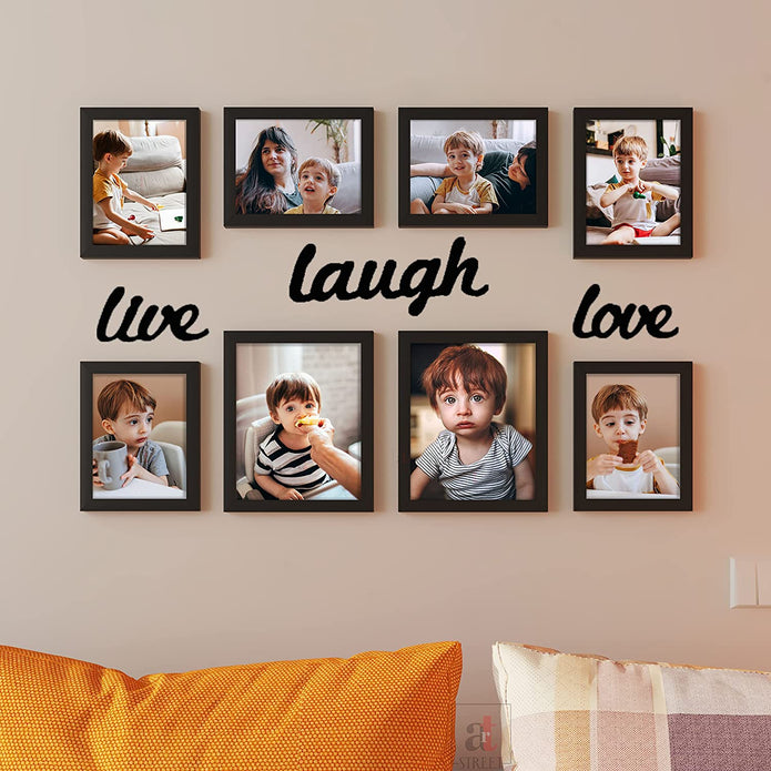 Art Street Nucleolus MDF Framed Wall Photo Frames With Live Laugh Love For Home Décor - Set Of 8 (Size: 6x8, 8x10 Inch)