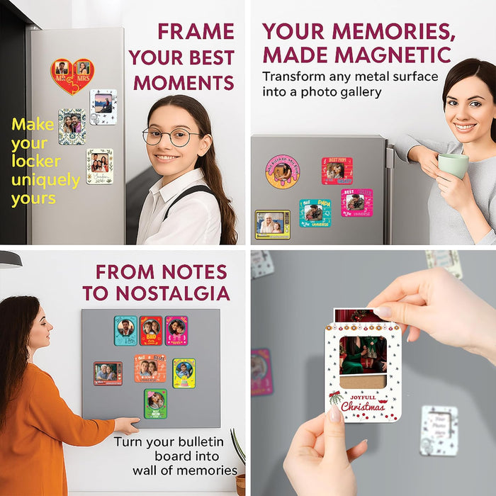 Magnetic MDF Fridge Photo Frame White Joyfull Christmas Magnetic Photo Frame for Refrigerator 8x10 cm