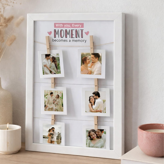 SNAP ART Photo Hanging Display with Clips, Personalized Wooden Photo Frame for Couple Memories, Valentine’s Day Gift for Girlfriend Boyfriend Spouse, Romantic Wall Photos Frame, 23x32 cm