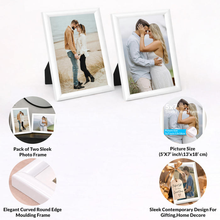 Art Street Picture Table Photo Frame Set of 2 for Bedroom, Tabletop Frames with Stand, Modern Farmhouse Photo Frames for Couples, Weddings, Home Decor, Portrait or Landscape Display (White,5x7 Inch)