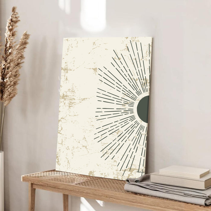 Abstract Sun Rising blue Stretched Canvas Wall Art Modern Boho Illustration Painting for Home & Office Wall Decor, (16x22 Inch)