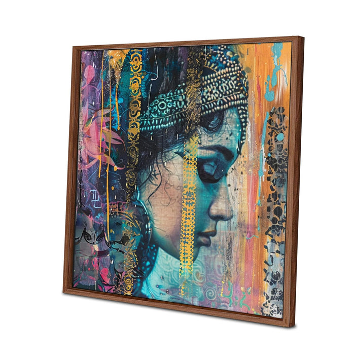 Large Framed Canvas Painting Colorful Woman Side View Wall Art Print, Decorative Modern Paintings For Home (Blue, Size 23x23 Inch)