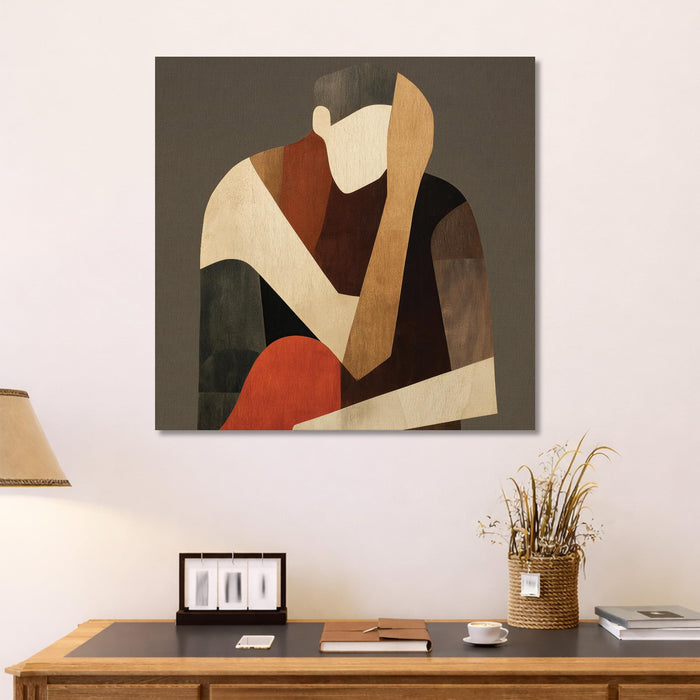 Boho Cubist Figurative Stretched Canvas Painting For Living Room | Abstract Figure Wall Art Large Canvas Painting For Livingroom Home Decor, Bedroom, Hallway's, Office, Hotel - 86x86 cm