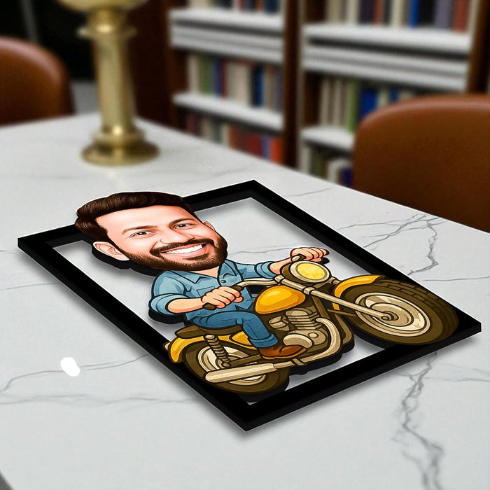 Personalized Gift for Friends, Brother, BFF, Boyfriend, Father Character Caricature Standee, Photo Frame Unique Design Customized Gift for Bikers, Friends & Family, Motorcycle Rider