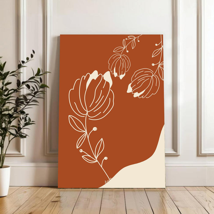 Abstract golden floral Plants Stretched Canvas Wall Art Modern Boho Illustration Painting for Home & Office Wall Decor, (16x22 Inch)