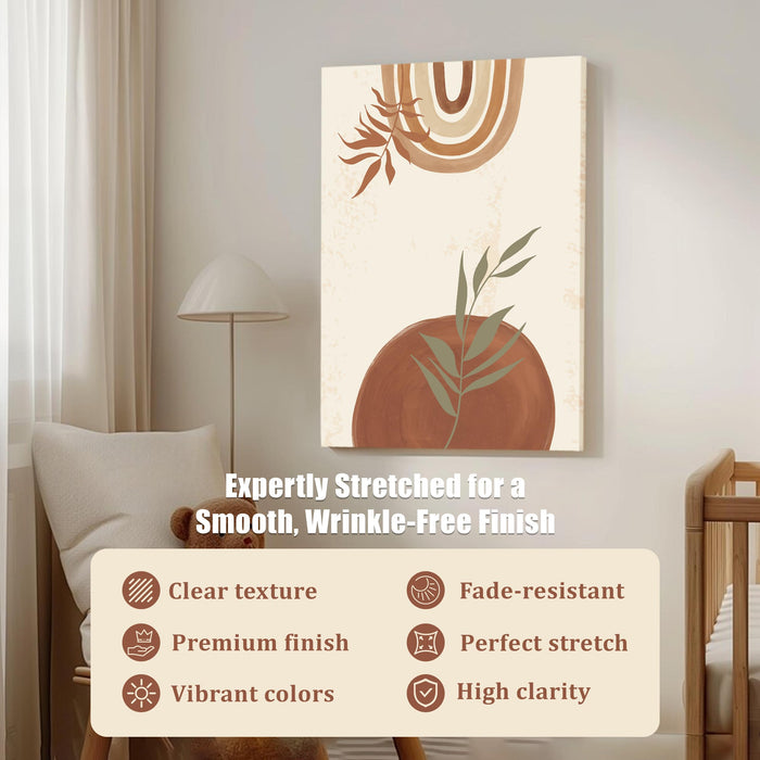 Abstract Botanical Leafs with Modern Boho theme Stretched Canvas Wall Art Illustration Painting for Home & Office Wall Decor, (16x22 Inch)
