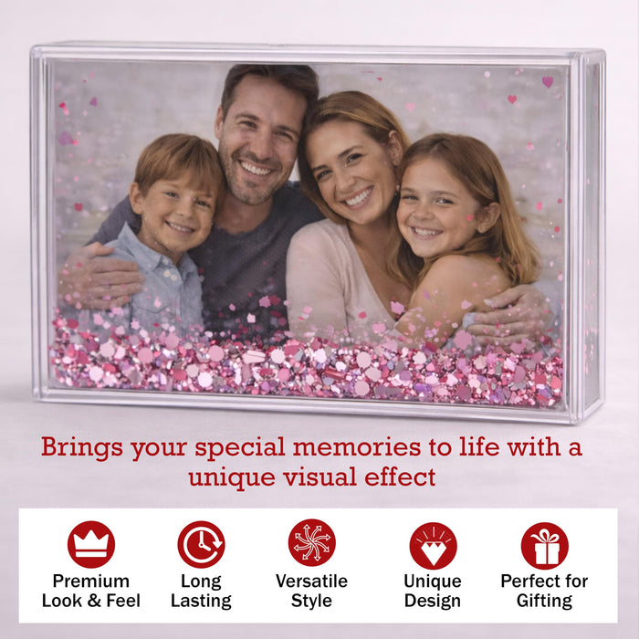 Art Street Pink Glitter Magnetic Photo Frame, Liquid Filled Photo Holder, Dynamic Shaking Glitter Photos Magnet, Unique Valentine’s Day Gift, Acrylic Fridge Magnet Frame, 2.3x3.7 Inch
