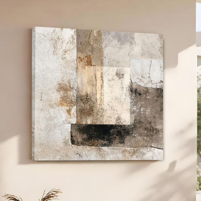 Modern Abstract Stretched Canvas Wall Art Painting For Living, Minimalist Neutral Earth Tone Painting, Geometric Artwork for Living Room, Office & Home Decor (56xx56 cm)