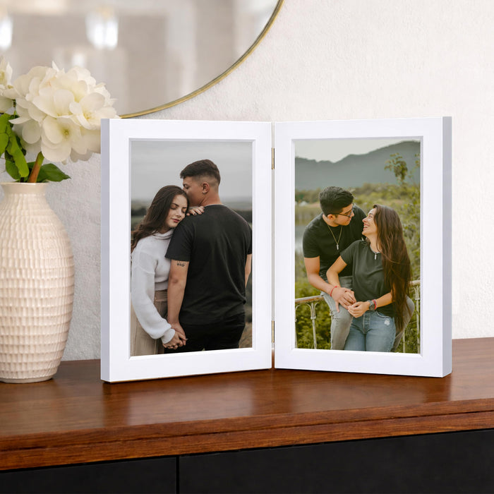 Art Street Folding Table Stand Valentine Couple White 5x7 Inch Photo Frame For Home Décor | Foldable Photo Frame with Acrylic Plexiglass | For Bedroom, Hallways, Office, Living Room (13x18 CM)