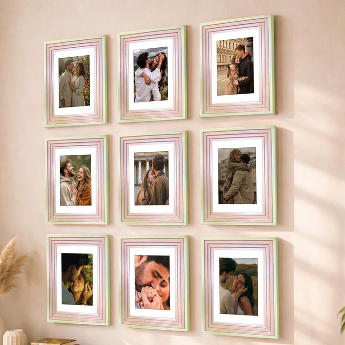Art Street Luxury Photo Frame for living room, Modern Step Design Photo Frames for Photograph, Art Work, Kids Room Set of 9 (6x8 Inch, Pink)