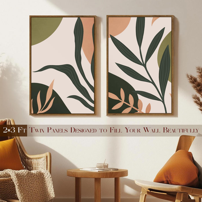 Boho Leaf Flower Canvas Wall Painting Bohemian Large Wall Art Painting for Living Room Decoration, Stylish Large Wall Art Print for Wall Decor (Set of 2, 58x89 cm)