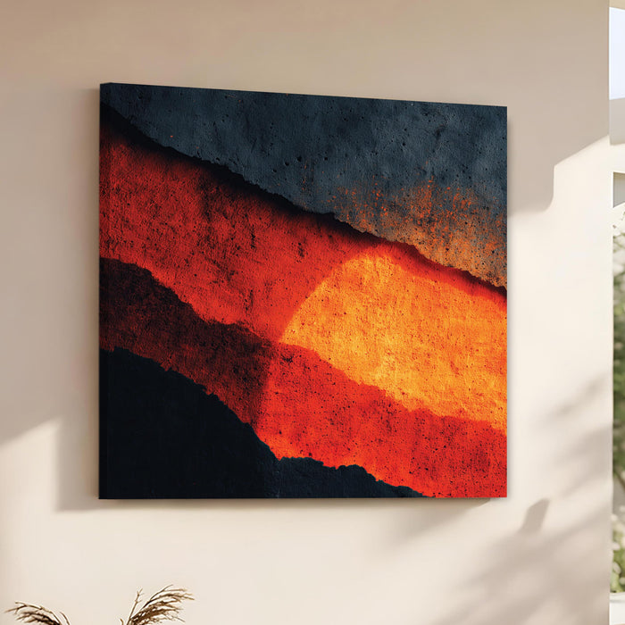 Abstract Volcanic Sunset Stretched Canvas Wall Art Painting for Living Room, Bold Red & Charcoal Textured Landscape, Contemporary Decor for Living Room, Office & Home Decor (56xx56 cm)