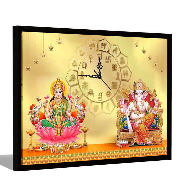 Hindu Religious Portrait Abstract Divine Multicolor Framed Canvas wall art With Clock | Painting with clock. 43x58 cm