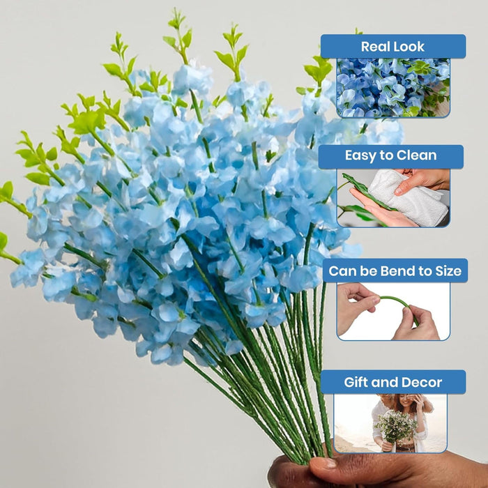 Art Street Artificial Blue Cherry Blossom Flower Bunch for Table Indoor Home Decoration |Valentine Day, Christmas Day, New Year Decor | Set of 4 |16 Stems, Size: 18.5 Inch (Without Pot)
