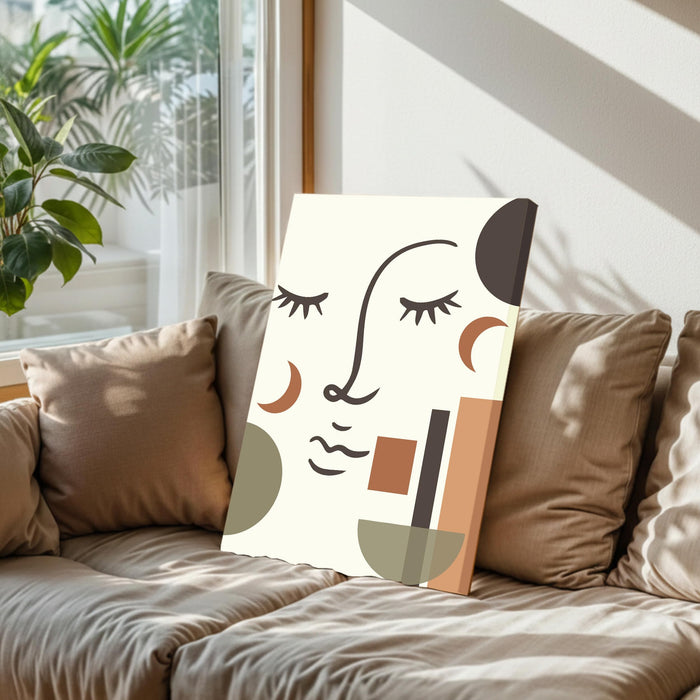 Abstract Women face Stretched Canvas Wall Art Modern Boho Illustration Painting for Home & Office Wall Decor, (16x22 Inch)