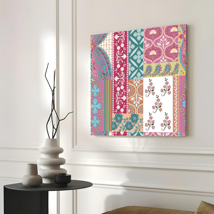 Mughal Miniature Floral Painting for Wall Decoration | Flower Canvas Wall Painting for Living Room, Bedroom, Home and Office Wall Decor (41x41 Cm)