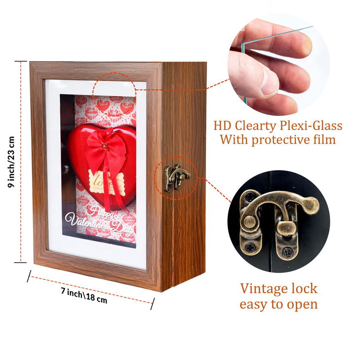 Art Street Shadow Memory Box for Memories, Memory Collection Box with Slot On Top, Beautiful Moments in a Shadow Box, for Valentine's Day Anniversary Gifting (Brown, 18x23 cm)