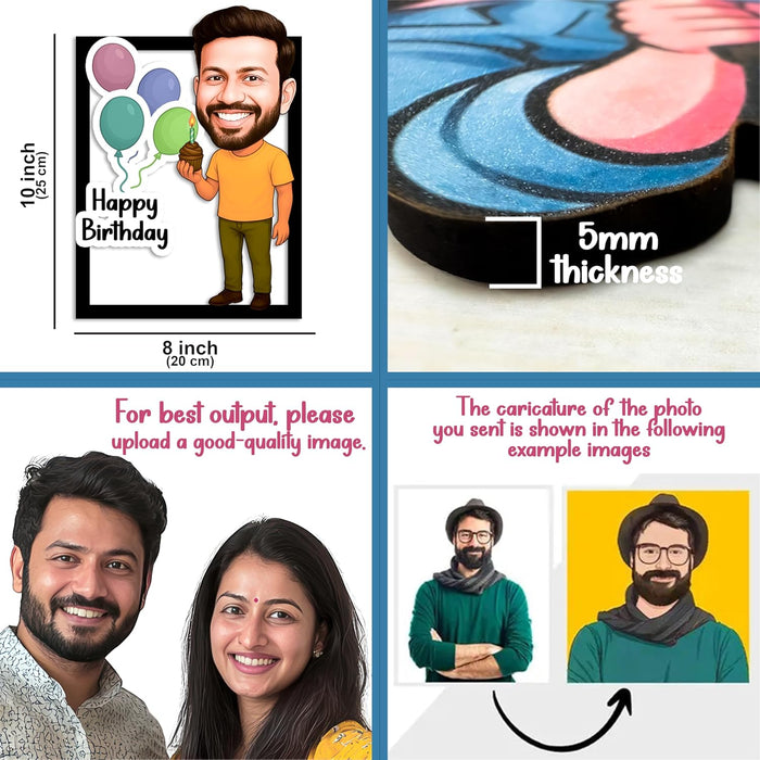 Happy Birthday For Men Personalized Gift for Friends, Brother, BFF, Boyfriend, Father Character Caricature Standee, Photo Frame Unique Design Customized Gift for Friends & Family