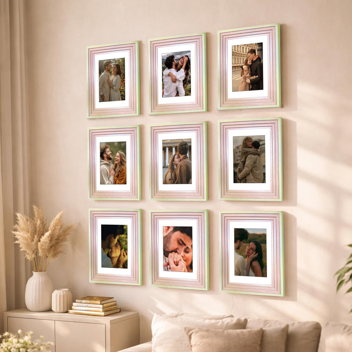 Art Street Luxury Photo Frame for living room, Modern Step Design Photo Frames for Photograph, Art Work, Kids Room Set of 9 (11x14 Inch, Pink)