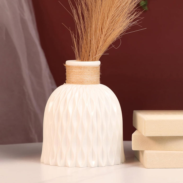 Beautiful Flower Vases, PVC Pot for Plants Stand Twisted Geometric Texture White Vase Pot, Made of Durable Plastic PVC Height - 14 cm