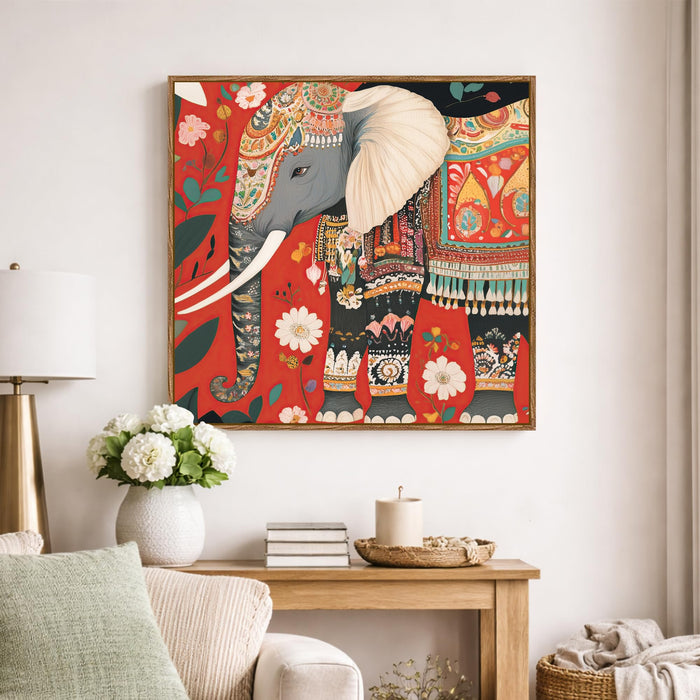 Indian Folk Framed Painting For Living Room | Madhubani Folk Large Canvas Painting With Frame Wall Art For Bedroom, Hallway's, Office, Hotel, Size 58x58 cm