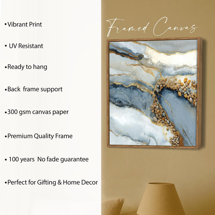 Abstract Geode Framed Painting For Living Room | Luxury Crystal Stone Large Canvas Painting With Frame Wall Art For Bedroom, Hallway's, Office, Hotel, Size 58x58 cm