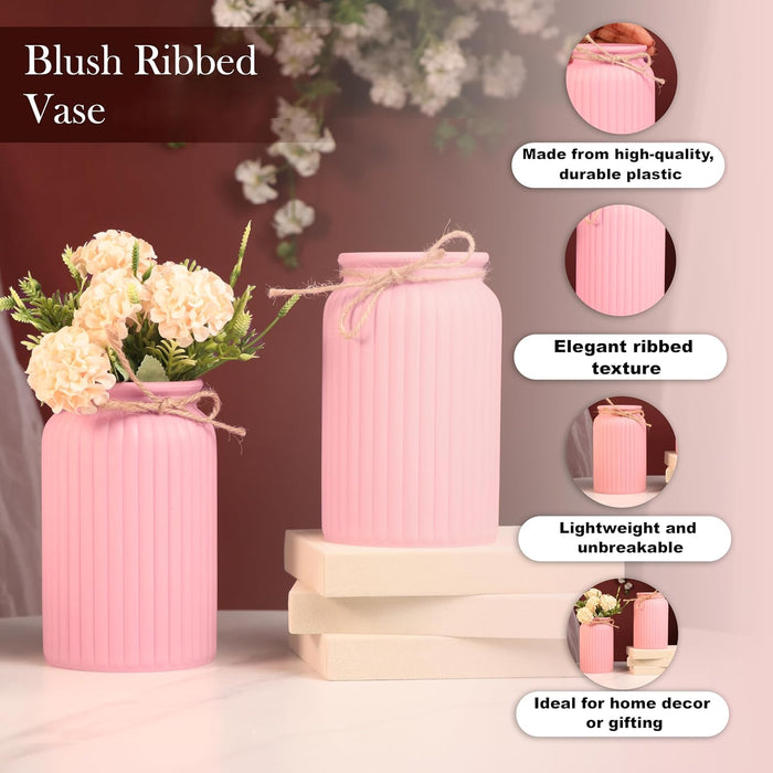 Beautiful Flower Vases PVC Pot for Plants Stand Elegant Ribbed Texture White Vase Made of Durable Plastic PVC Height - 15 cm