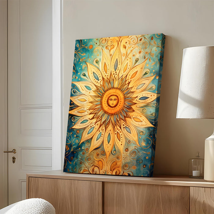 Flower Pattern Sun Wall Painting | Stretched Canvas Flower Wall Painting for Living Room, Bedroom, Home and Office Wall Décor (41x56 cm)