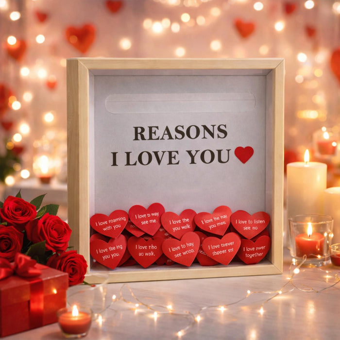 Reasons I Love You Shadow Box Frame, Customizable Gift Box with Love Message Notes, Romantic Valentine’s Day Gift for Girlfriend Boyfriend Spouse Partner, Couple Memory 22x22 cm, Art Street