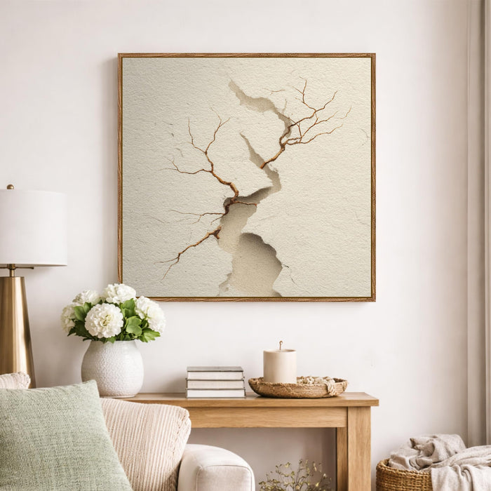 Abstract 3D Crack Framed Painting For Living Room | Sculptural Texture Large Canvas Painting With Frame Wall Art For Bedroom, Hallway's, Office, Hotel, Size 58x58 cm