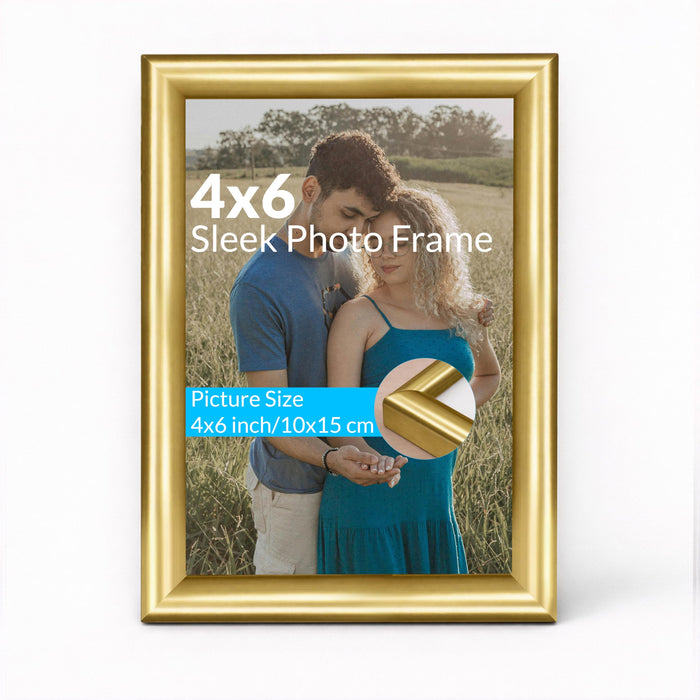 Picture Table Photo Frame Set of 2 for Bedroom, Tabletop Frames with Stand, Modern Farmhouse Photo Frames for Couples, Weddings, Home Decor, Portrait or Landscape Display (Golden, 4x6 Inch)