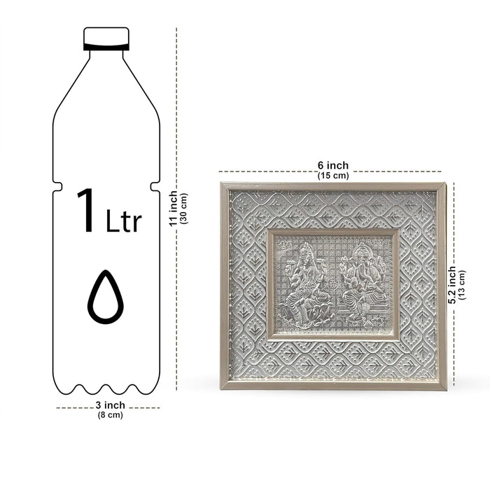 Silver Plated Lakshmi and Ganesh Photo Frame, Silver and Gold God Photo Frames (6x5 inch)