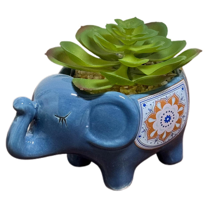 Ceramic Potted Vase New Elephant Shape Pot for Table Top, Dining Table (Blue, Size: 5.5x4 Inch)