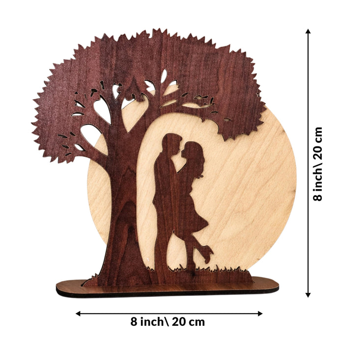 Art Street Laser Cut Wooden Couple Showpiece, Tree of Love Romantic Table Decor, Valentine’s Day Gift, Love Themed Wooden Plaque Home Decor, Anniversary, Engagement, Wedding Gift for Couple 20x20 cm