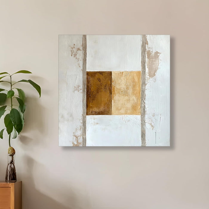 Multicolor Abstract Canvas Wall Art Painting – White Beige Brown Gallery Wrap Canvas Wall Décor Painting (56x56 cm)