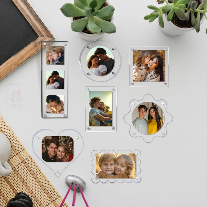 Acrylic Magnetic Picture Photo Frames 9x10 Cm Set of 2, Custom Acrylic Refrigerator, Heart Shape Fridge Magnetic Photo Frames.