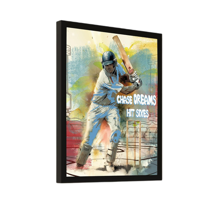 Art Street Framed Wall Hanging Art Print of Cricket Batsman Batting Sports Poster For Home Decor, Living Room, Hotel and Office Decor, (12.7X17.5 Inch)