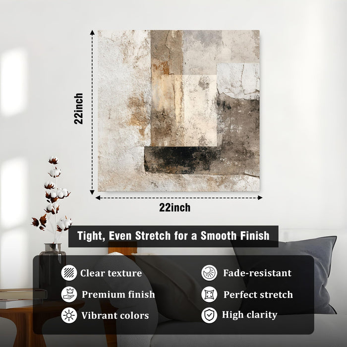 Modern Abstract Stretched Canvas Wall Art Painting For Living, Minimalist Neutral Earth Tone Painting, Geometric Artwork for Living Room, Office & Home Decor (56xx56 cm)