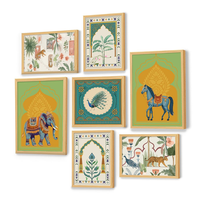 Animal Botanicals Indian Art Wall Art Print Paintings, set of 7 | Digital Framed Painting 30x42, 21x30, 30x30 cm