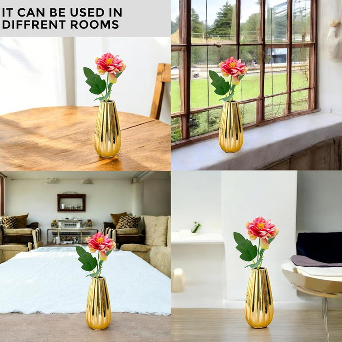 Ceramic Flower Vase, Golden (2.5x5 Inch), Vases for Fake Flowers, Flowers Not Included